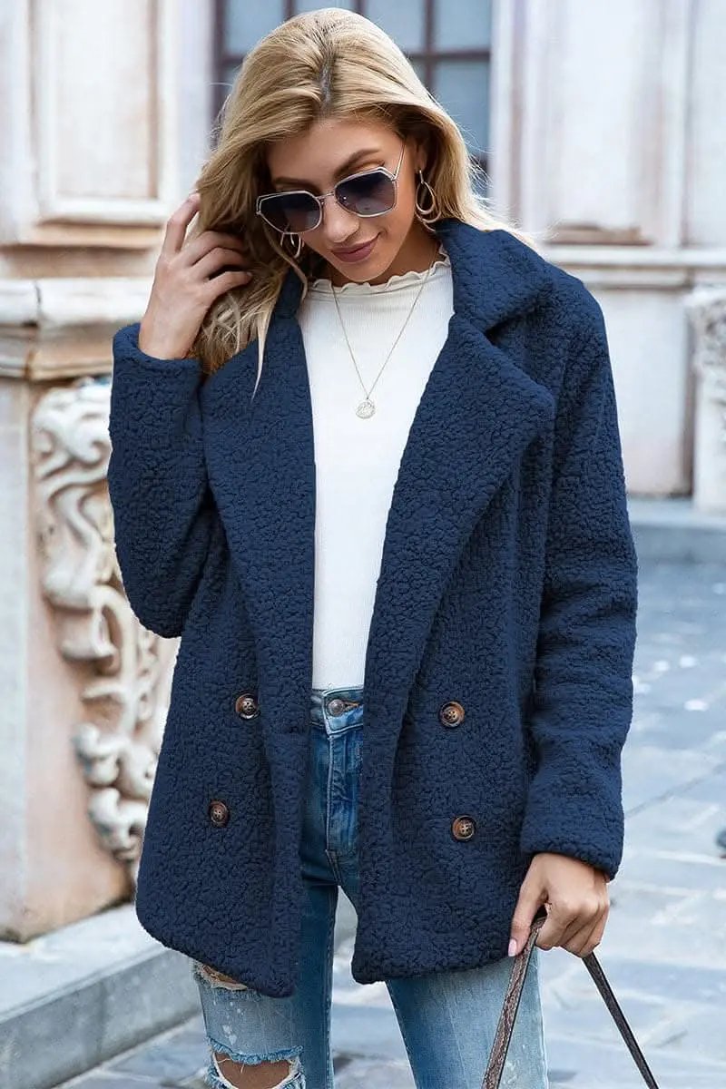 Chic lapel collar sherpa coat - Love Salve